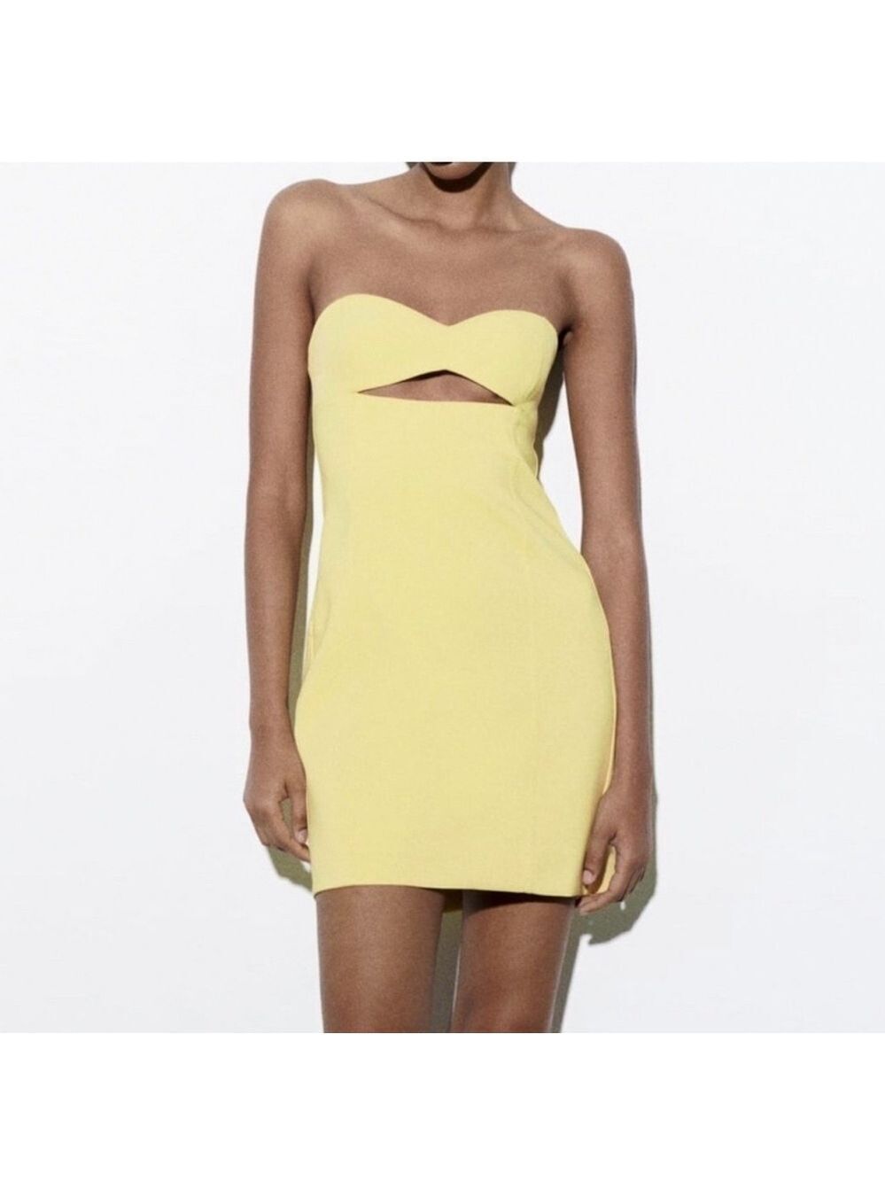 ZARA Bodycon Strapless Cut Out Mini Dress Bright Yellow NWT Size XL